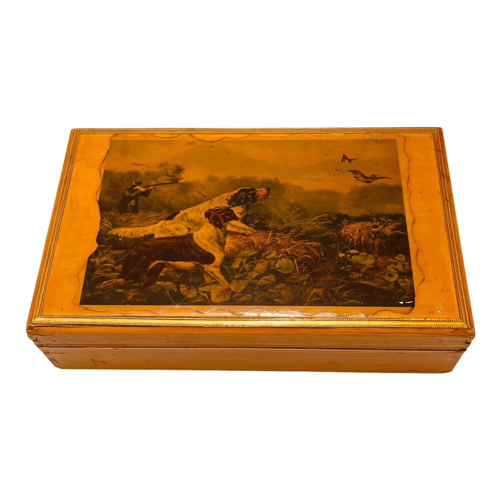 1950's Decoupage Cigar Box w/ Currier & Ives American Field Sports "On a Point"